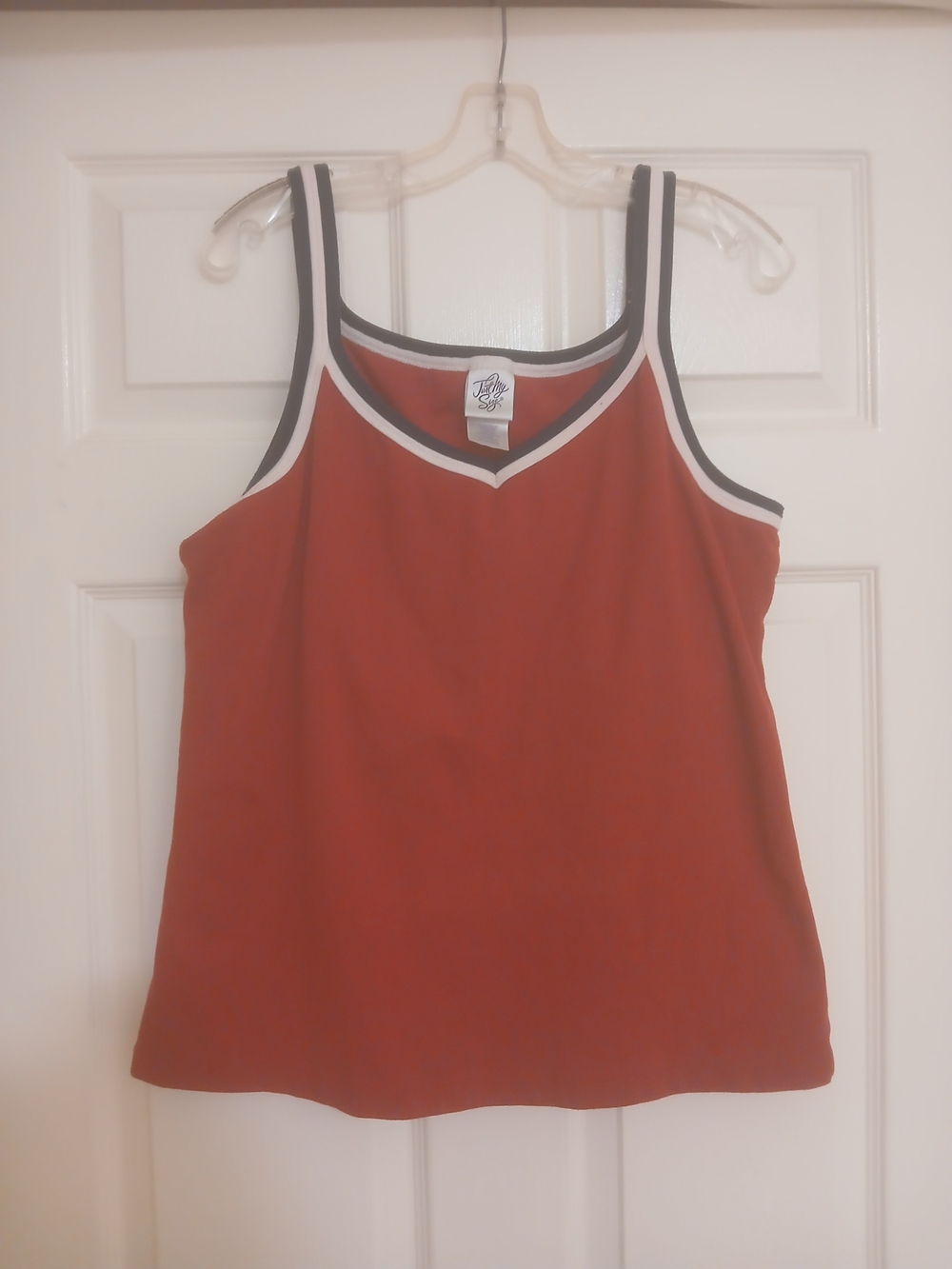 Just My Size Red Tank Top with Navy and White Trim